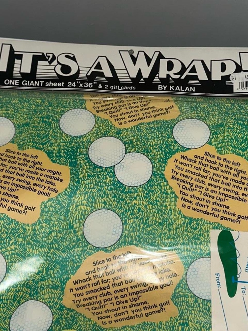 Kaplan Green and White Golf Ball Pattern Gift Wrap Sheet